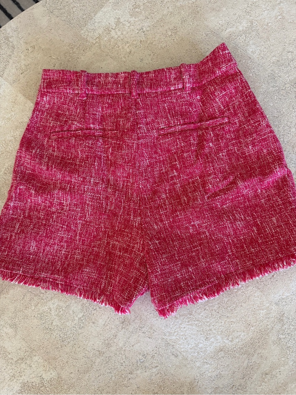 Cinq a Sept Women’s Katrice Berry and White Tweed Frayed Hem Shorts - Picture 2 of 4